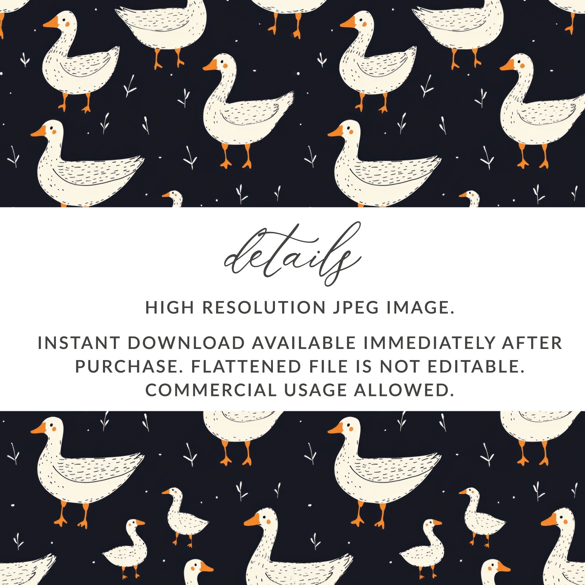 Goose Pattern Digital Paper, Cute Animal Print, Farmhouse Style Design, Seamless Surface Pattern, JPEG Files, for Fabric, Crafts