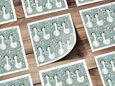 Goose Seamless Pattern Digital Download, Floral Duck Repeat, Kids Fabric Design, Nursery Decor, White Flower Pattern, JPEG Files