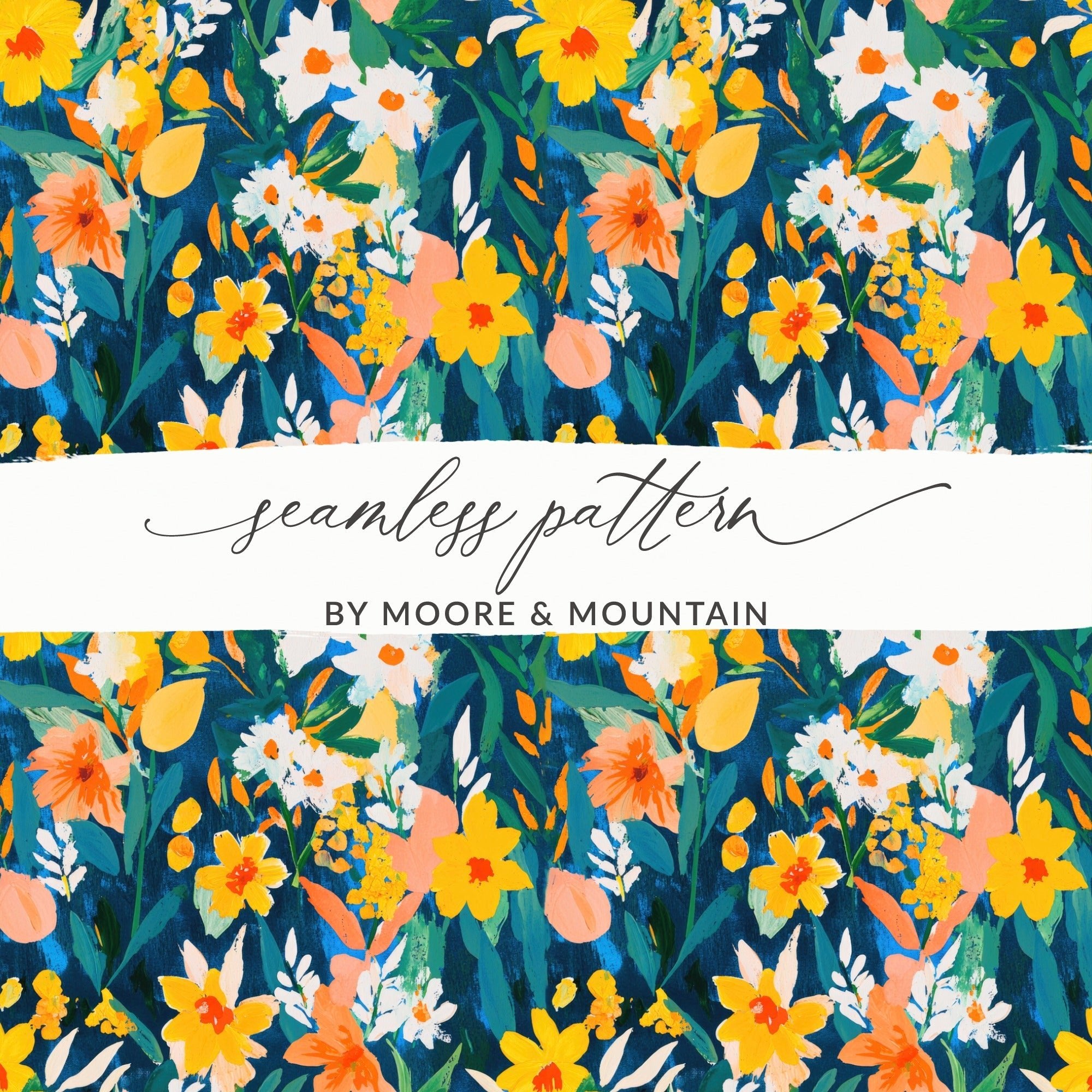 Gouache Seamless Abstract Floral on Dark Background Digital Pattern