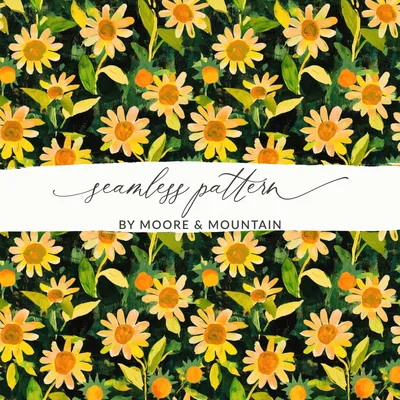 Gouache Sunflowers Seamless Fall Floral Pattern Yellows
