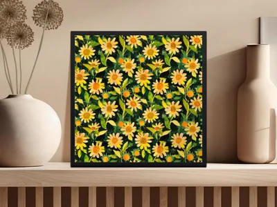 Gouache Sunflowers Seamless Fall Floral Pattern Yellows