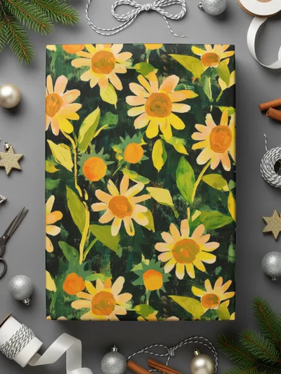 Gouache Sunflowers Seamless Fall Floral Pattern Yellows