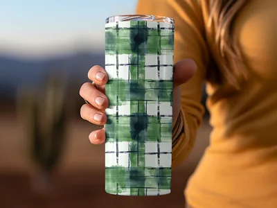 Green And Blue Watercolor Abstract Plaid Pattern Digital