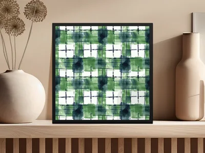 Green And Blue Watercolor Abstract Plaid Pattern Digital