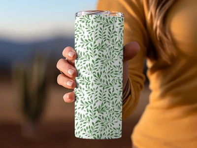 Green Botanical Repeat Pattern Organic Leaf Design