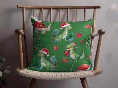 Green Christmas Dinosaur Digital Pattern, Winter Dino Art, Red Hat, Holiday Seamless Design, Festive Printable Paper, Kids Fabric Design