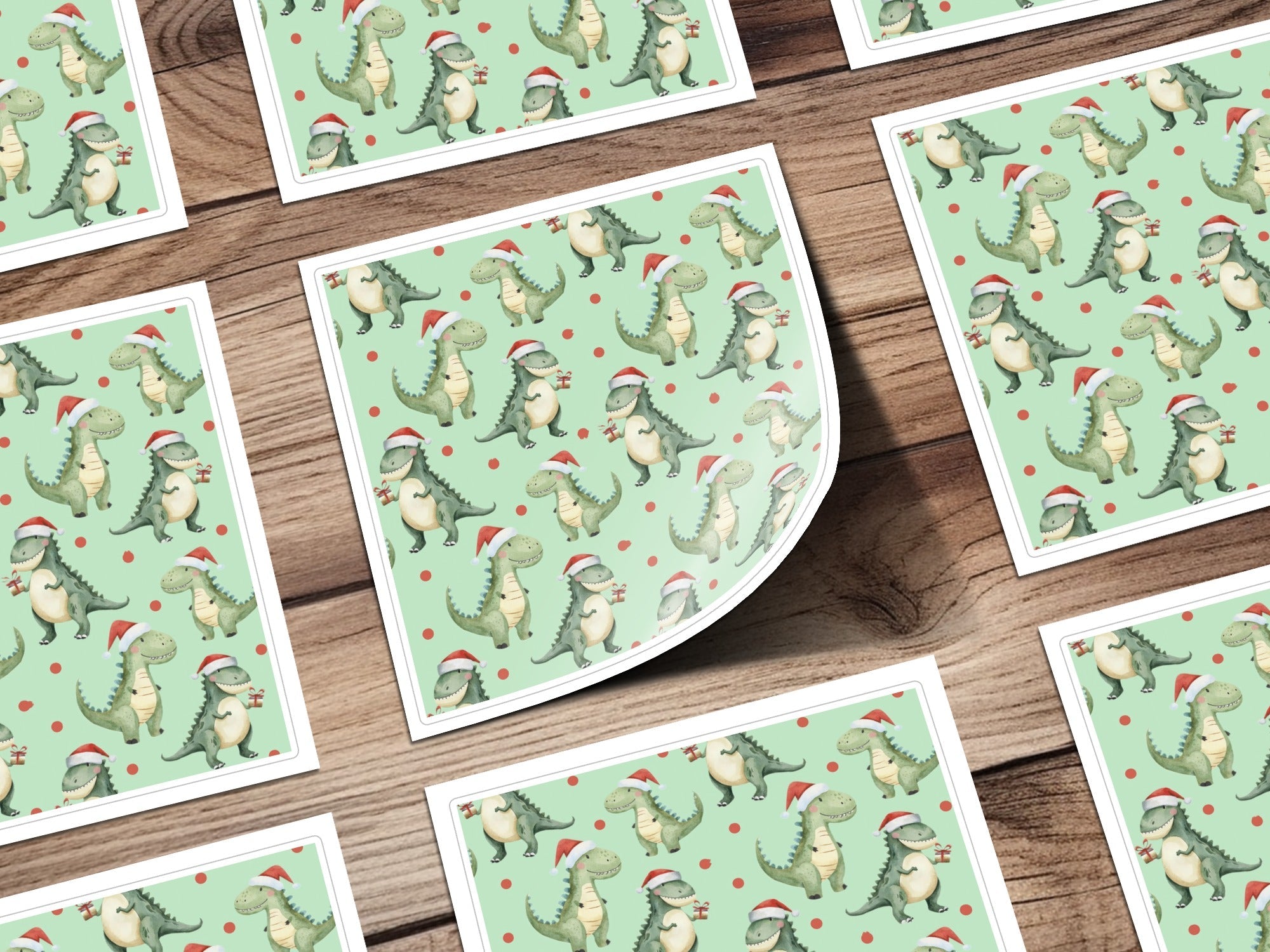 Green Dinosaurs With Red Santa Hat Pattern for Christmas Digital