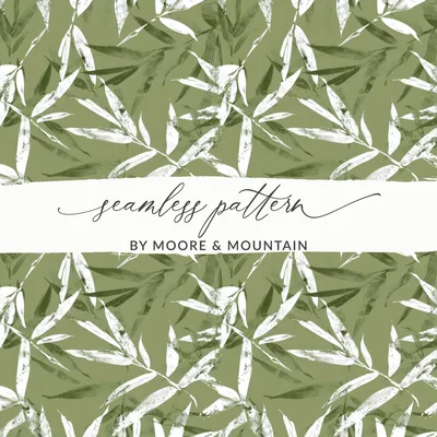 Green Monochrome Botanical Leafy Line Art Pattern