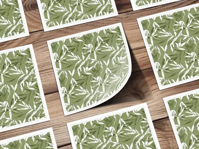 Green Monochrome Botanical Leafy Line Art Pattern
