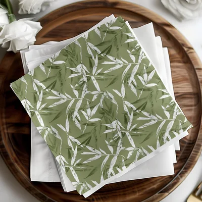Green Monochrome Botanical Leafy Line Art Pattern