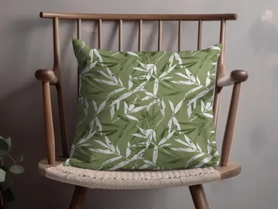 Green Monochrome Botanical Leafy Line Art Pattern