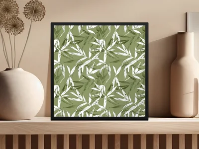 Green Monochrome Botanical Leafy Line Art Pattern