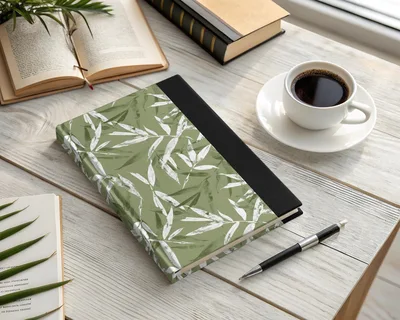 Green Monochrome Botanical Leafy Line Art Pattern