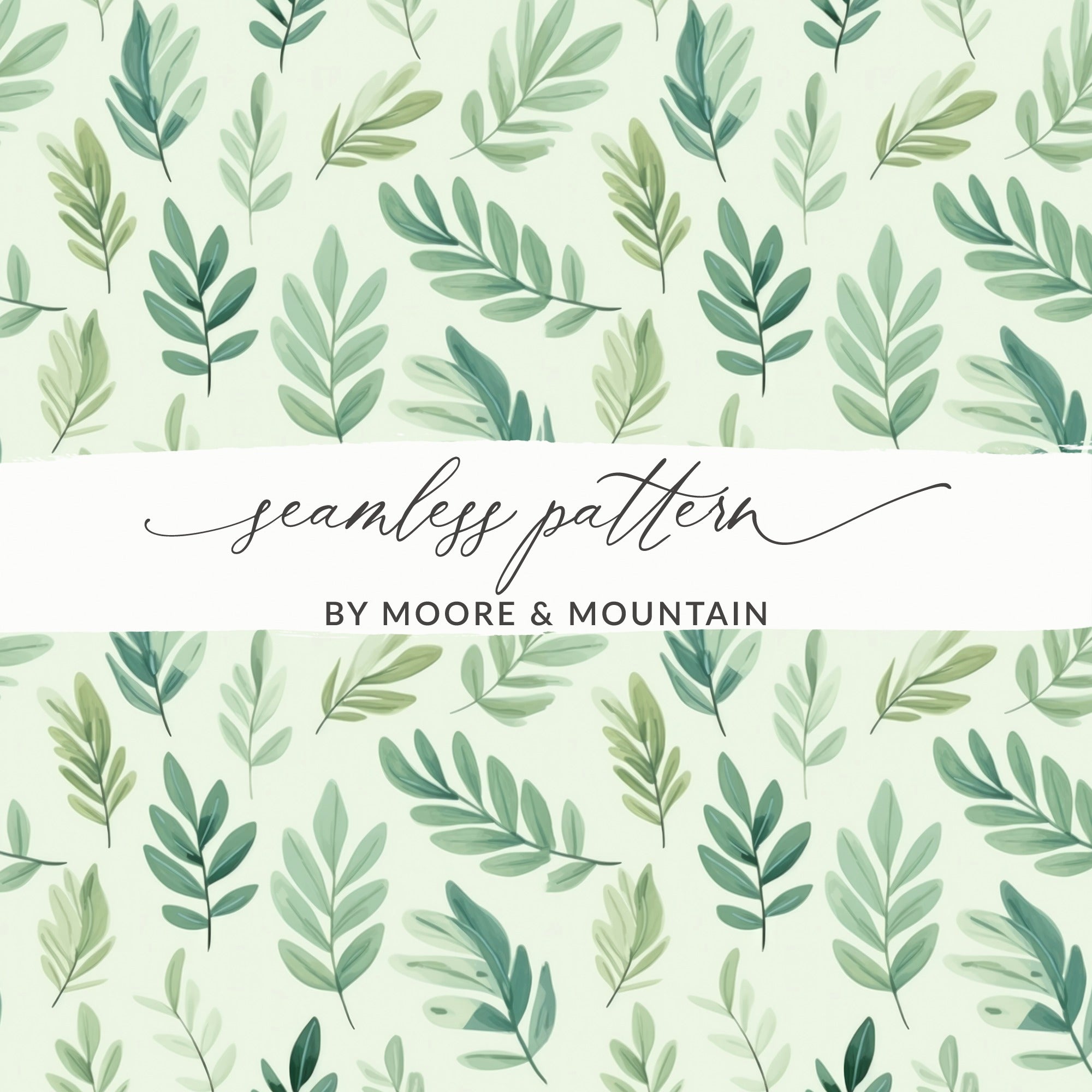 Green Monochrome Botanical Pattern Leafy Line Art Seamless