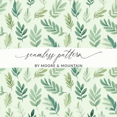 Green Monochrome Botanical Pattern Leafy Line Art Seamless