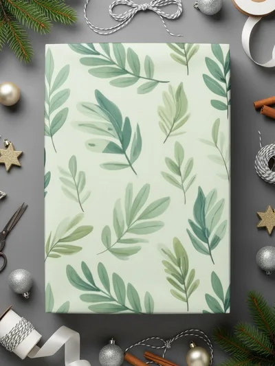 Green Monochrome Botanical Pattern Leafy Line Art Seamless