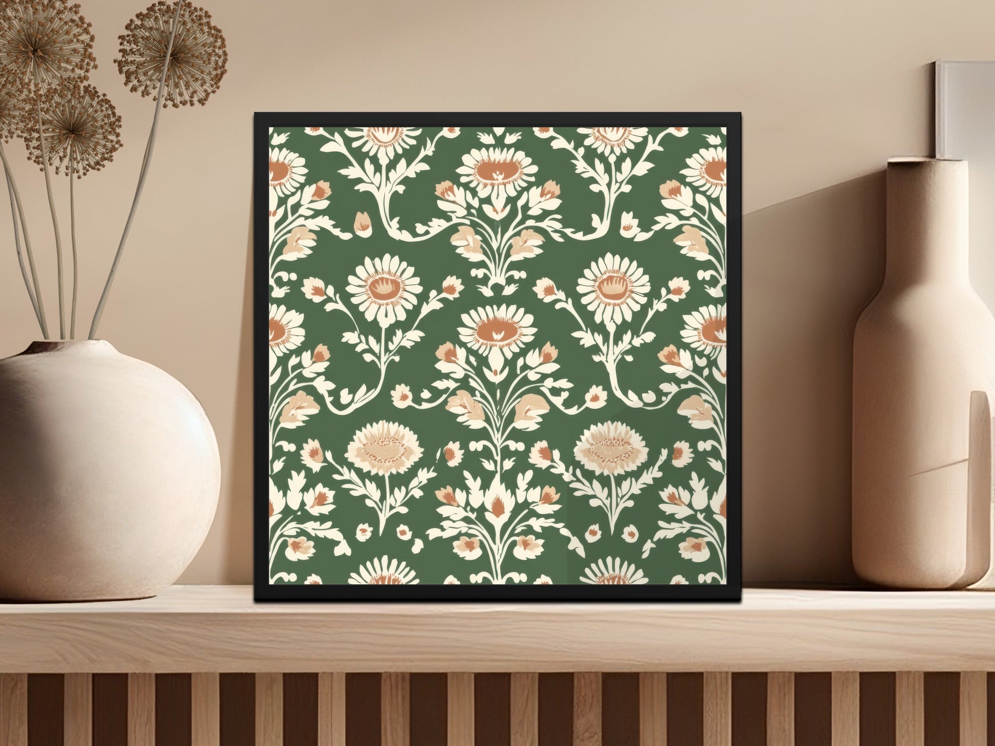 Green Seamless Indian Pattern With Indian Motif Chintz Florals