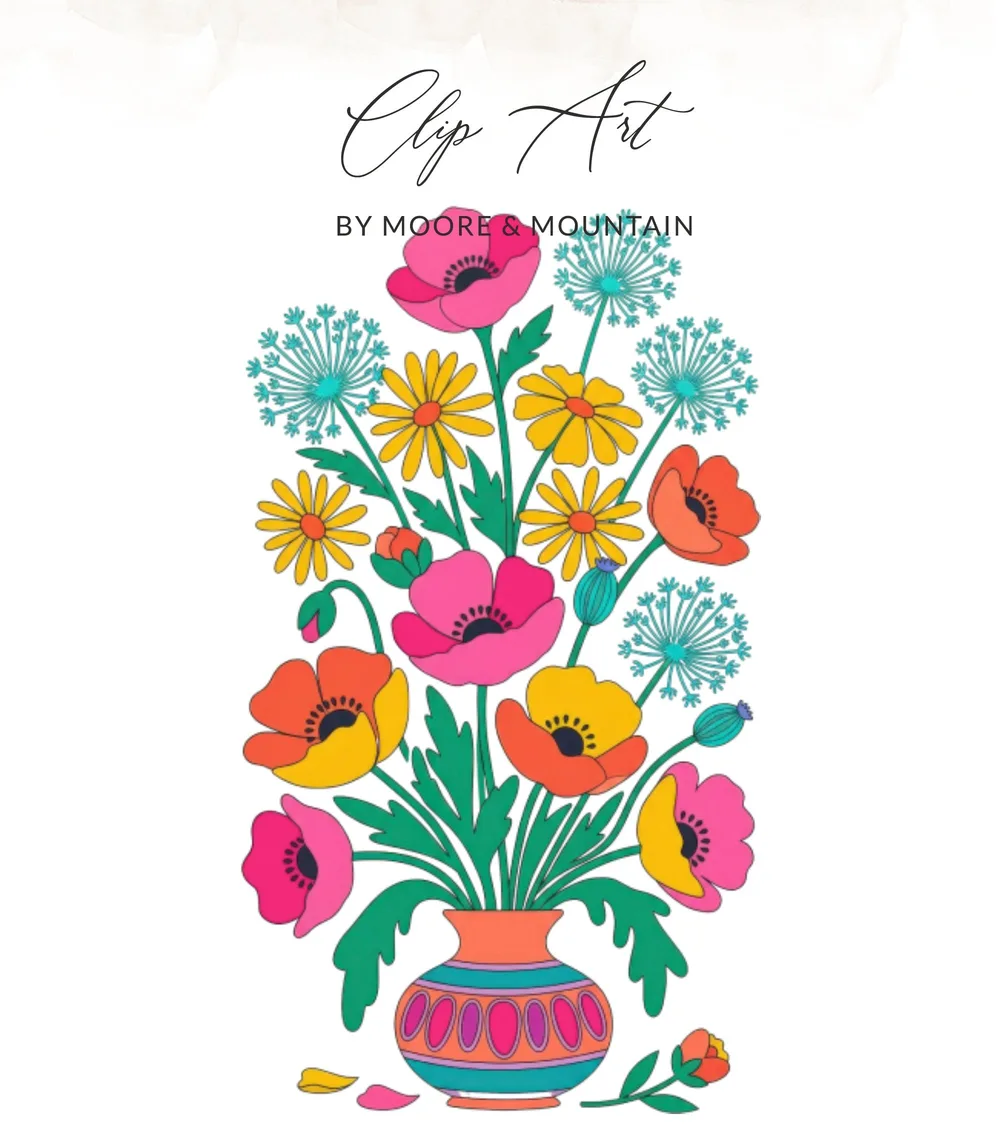Groovy Retro Floral Vase Art Print, Psychedelic 60s 70s Flowers Digital Download, Vibrant Poppy Daisy Bouquet Wall Art, Instant Download