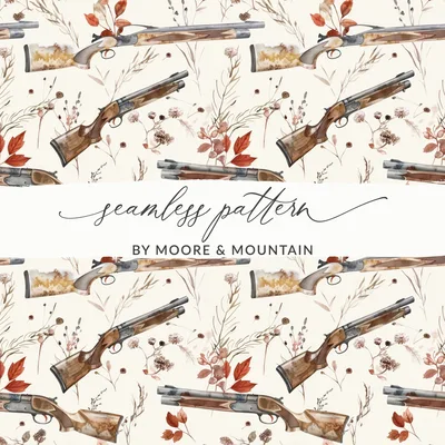 Guns Among Autumn Flora Seamless Pattern Elegant Digital