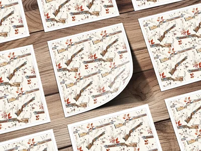 Guns Among Autumn Flora Seamless Pattern Elegant Digital