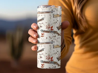 Guns Among Autumn Flora Seamless Pattern Elegant Digital