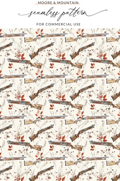 Guns Among Autumn Flora Seamless Pattern Elegant Digital