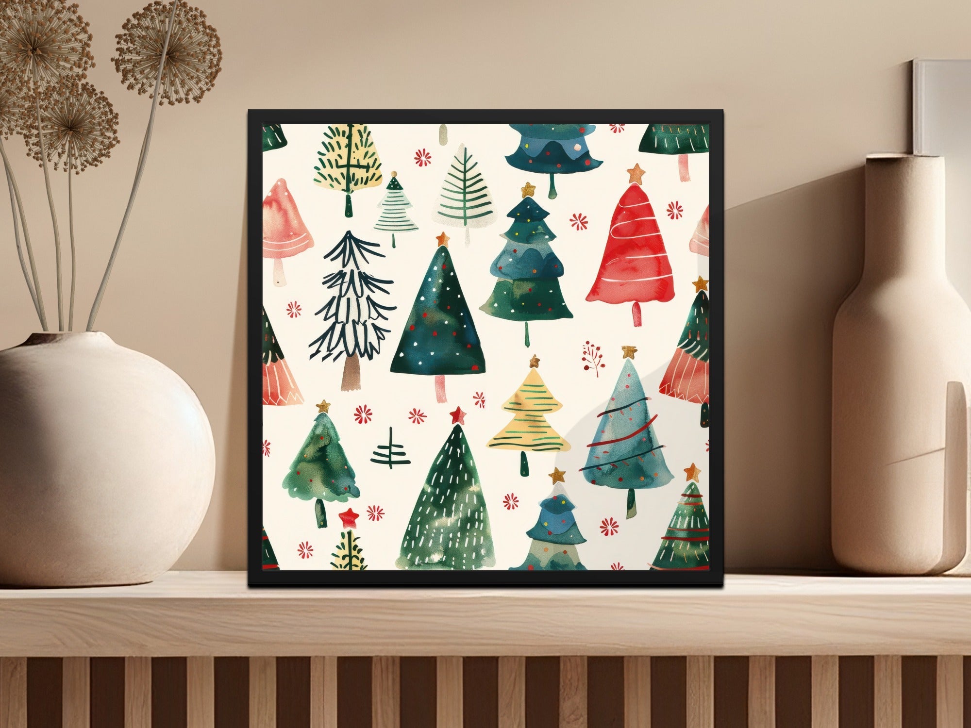 Hand Painted Christmas Trees Pattern Celebration Digital