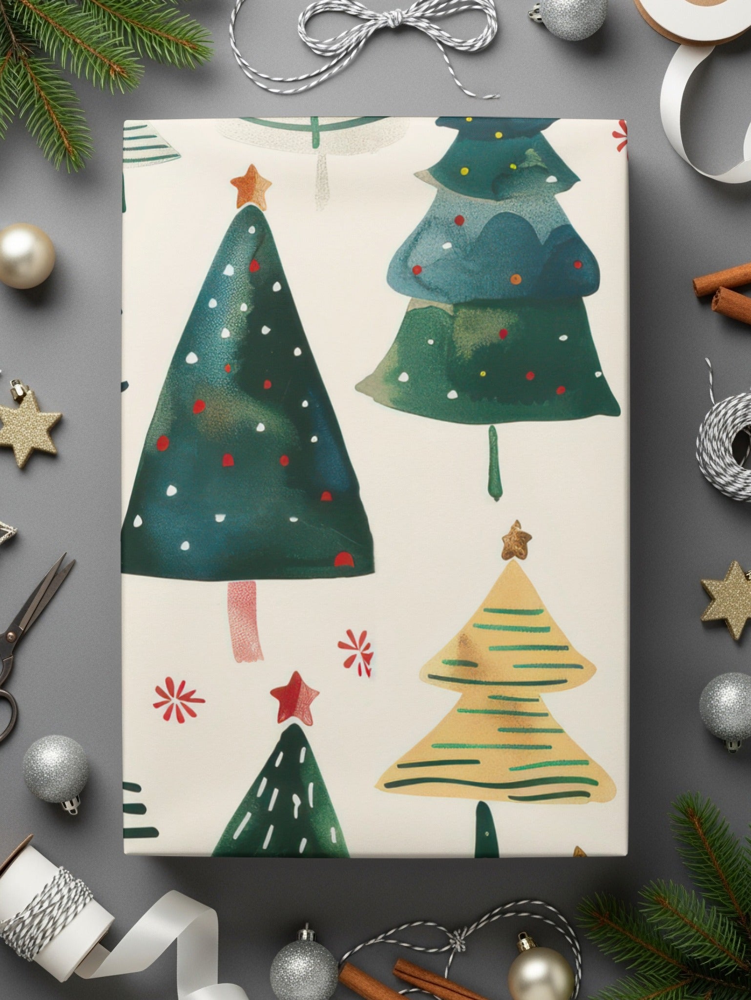 Hand Painted Christmas Trees Pattern Celebration Digital