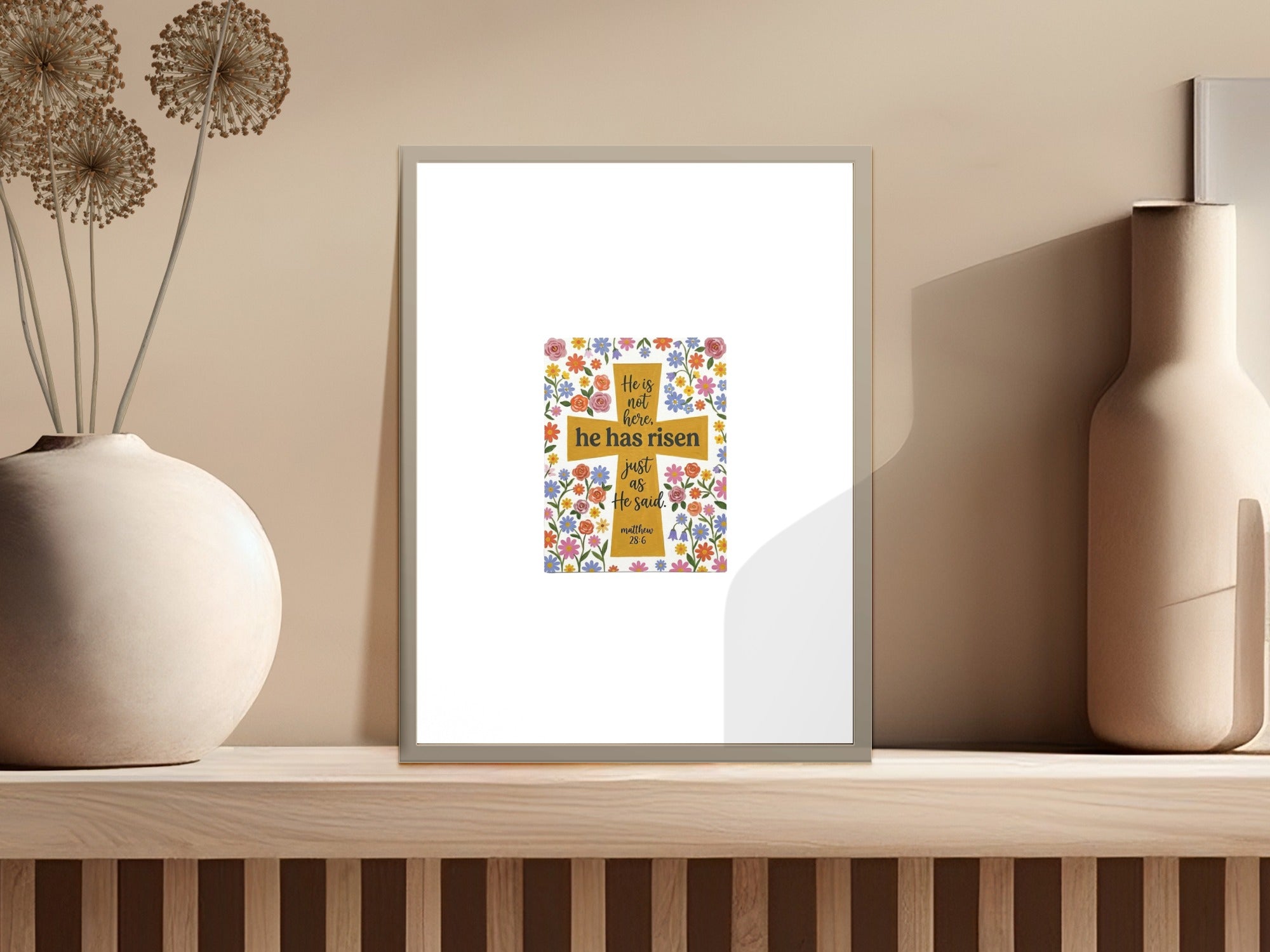 He Has Risen SVG, PNG, Digital Download, Easter Scripture Art, Christian Cross Floral Design, Matthew 28 6 Verse, Religious Home Decor