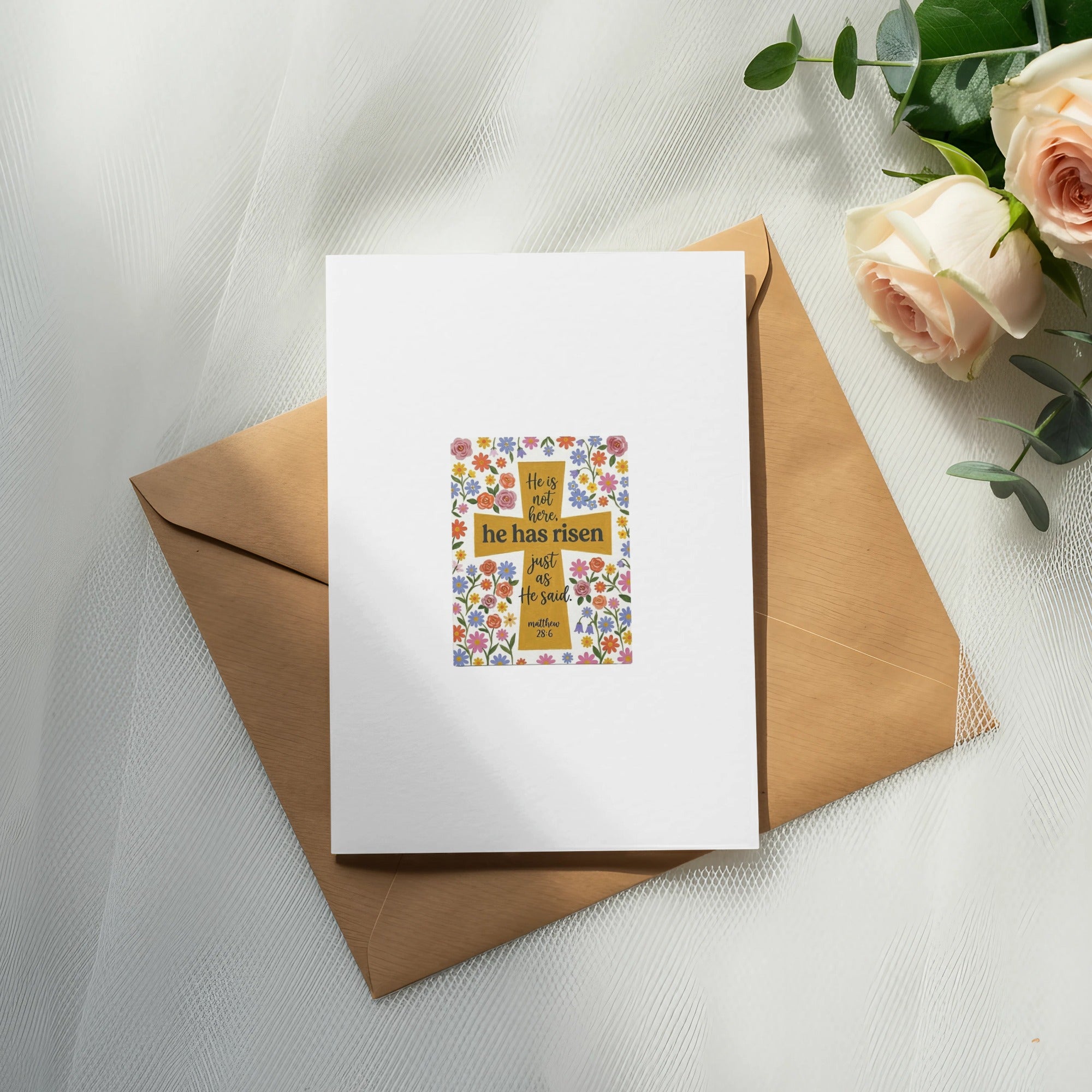 He Has Risen SVG, PNG, Digital Download, Easter Scripture Art, Christian Cross Floral Design, Matthew 28 6 Verse, Religious Home Decor