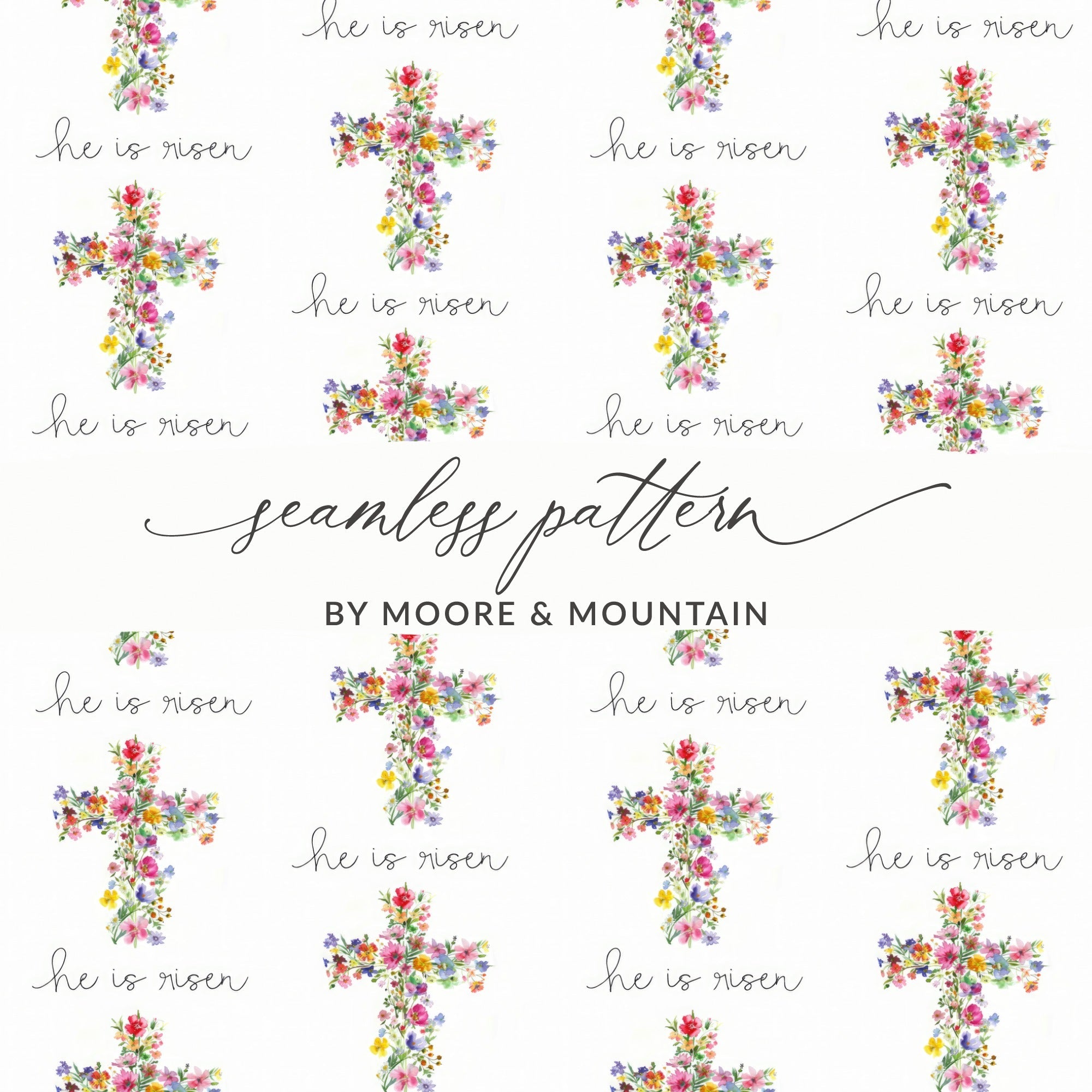 He Is Risen Digital Seamless Pattern, Floral Cross, Easter Printable, Watercolor Pattern, Church Digital Paper, Religious Design
