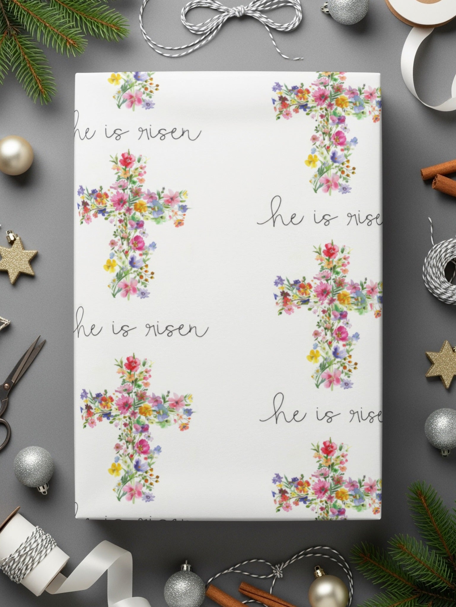 He Is Risen Digital Seamless Pattern, Floral Cross, Easter Printable, Watercolor Pattern, Church Digital Paper, Religious Design