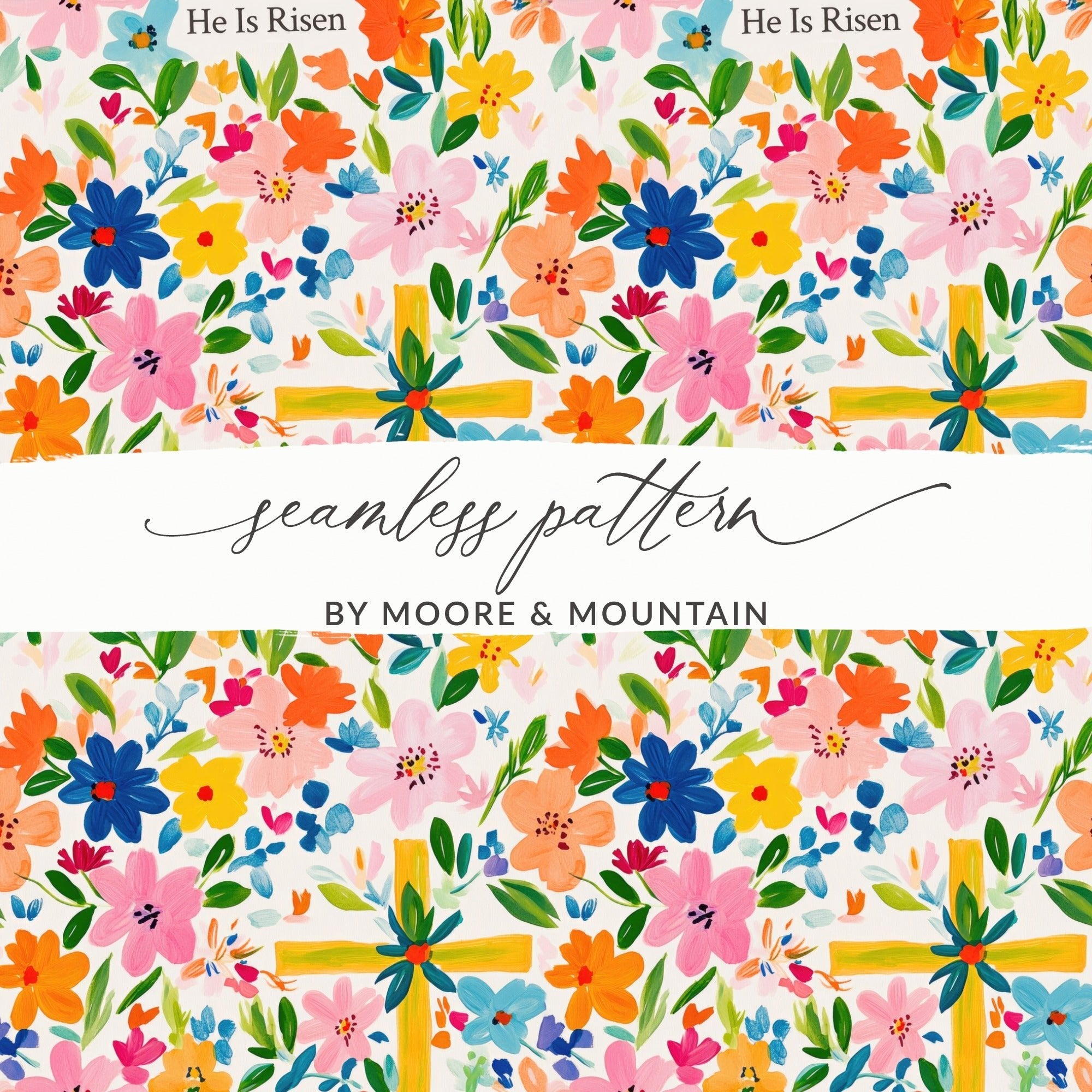 He Is Risen Digital Seamless Pattern, Floral Easter Design, Religious Fabric Print, Spring Flowers Paper, Christian Digital File