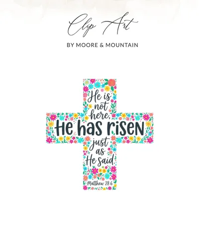 He Is Risen SVG PNG, Easter Cross SVG, Matthew 28 6, Bible Verse, Christian Religious Download, Scripture Clipart, Floral He Has Risen