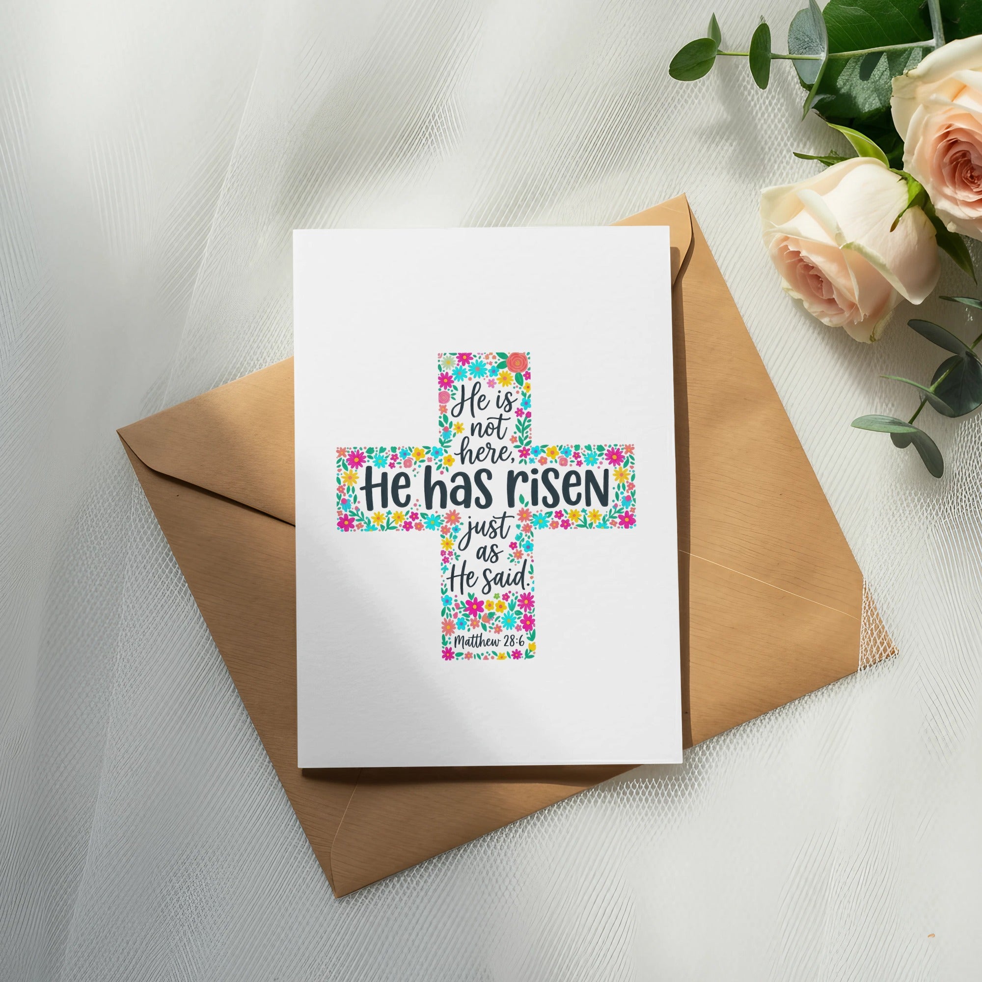 He Is Risen SVG PNG, Easter Cross SVG, Matthew 28 6, Bible Verse, Christian Religious Download, Scripture Clipart, Floral He Has Risen