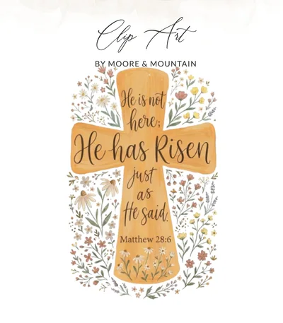 He Is Risen SVG PNG, Matthew 28:6 Bible Verse Digital Download, Christian Easter Cross Art, Religious Scripture Clipart, Church Design