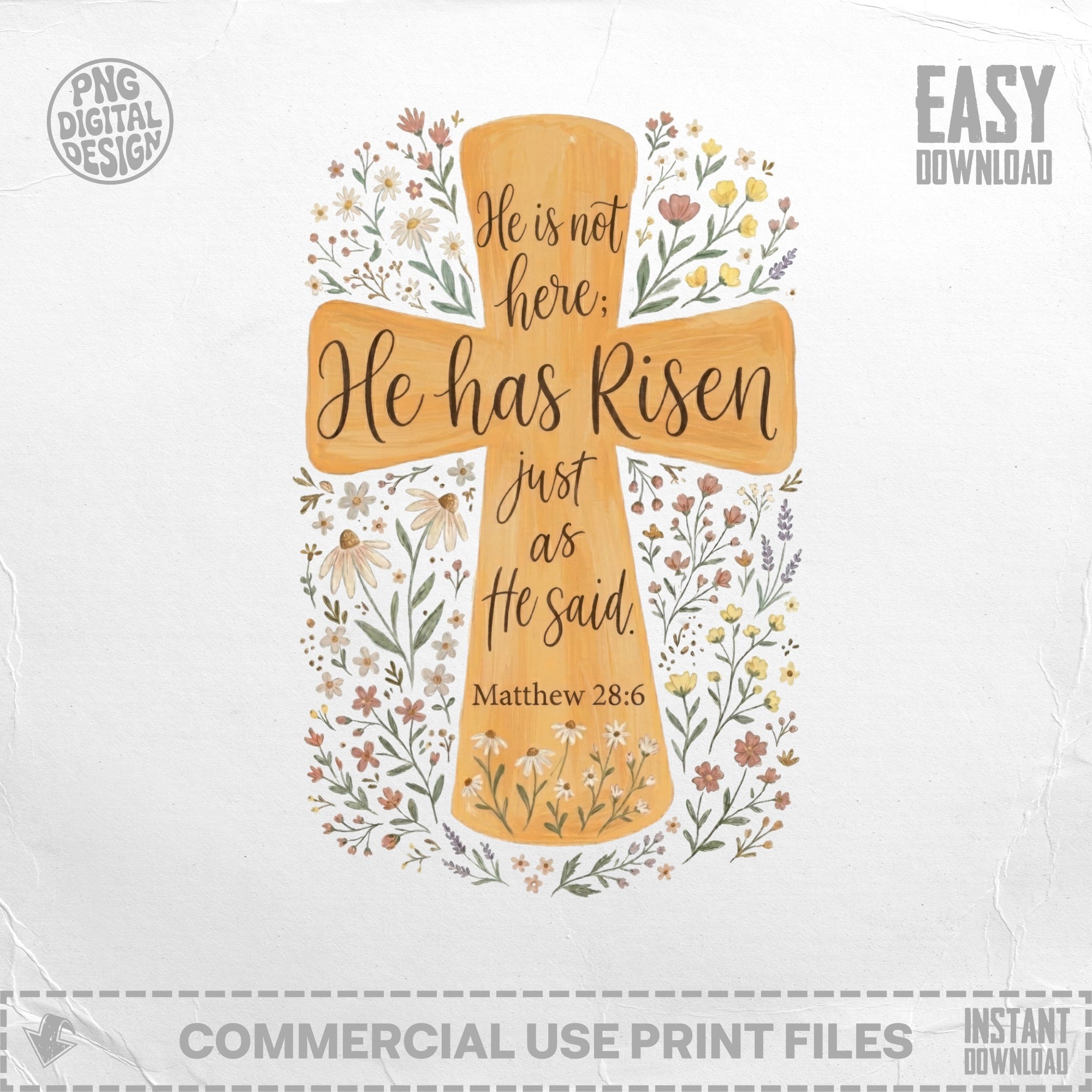 He Is Risen SVG PNG, Matthew 28:6 Bible Verse Digital Download, Christian Easter Cross Art, Religious Scripture Clipart, Church Design