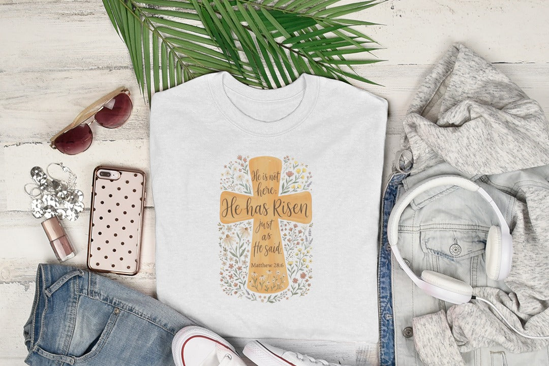 He Is Risen SVG PNG, Matthew 28:6 Bible Verse Digital Download, Christian Easter Cross Art, Religious Scripture Clipart, Church Design