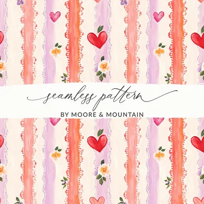 Heart and Floral Stripe Digital Paper, Seamless Pattern Digital, Valentine's Day Digital Paper, Scrapbook Paper, Digital Download