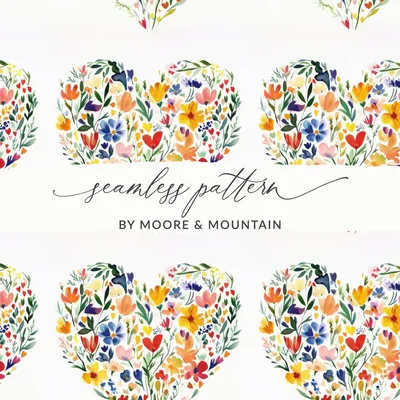 Hearts Made of Watercolor Flowers Seamless Pattern