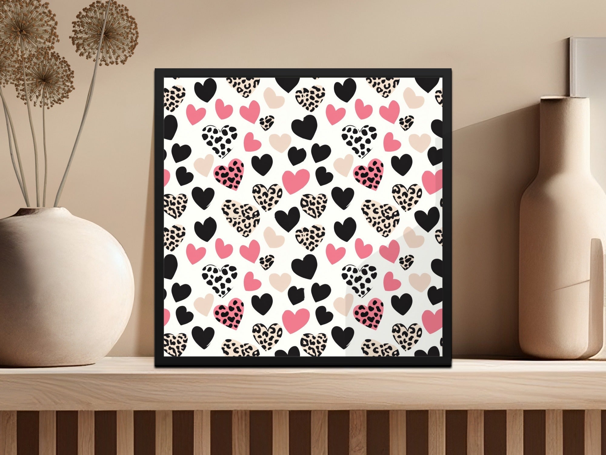 Heart Seamless Pattern, Leopard Cow Print, Digital Paper, Valentine's Day Pattern, Fabric Design, Backgrounds, Scrapbooking