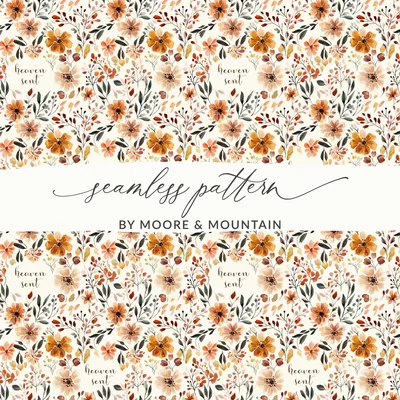 Heaven Sent Watercolor Floral Seamless Pattern, Digital Paper, Autumn Flower Background, Boho Fabric Design, Scrapbook, Journaling, Planner