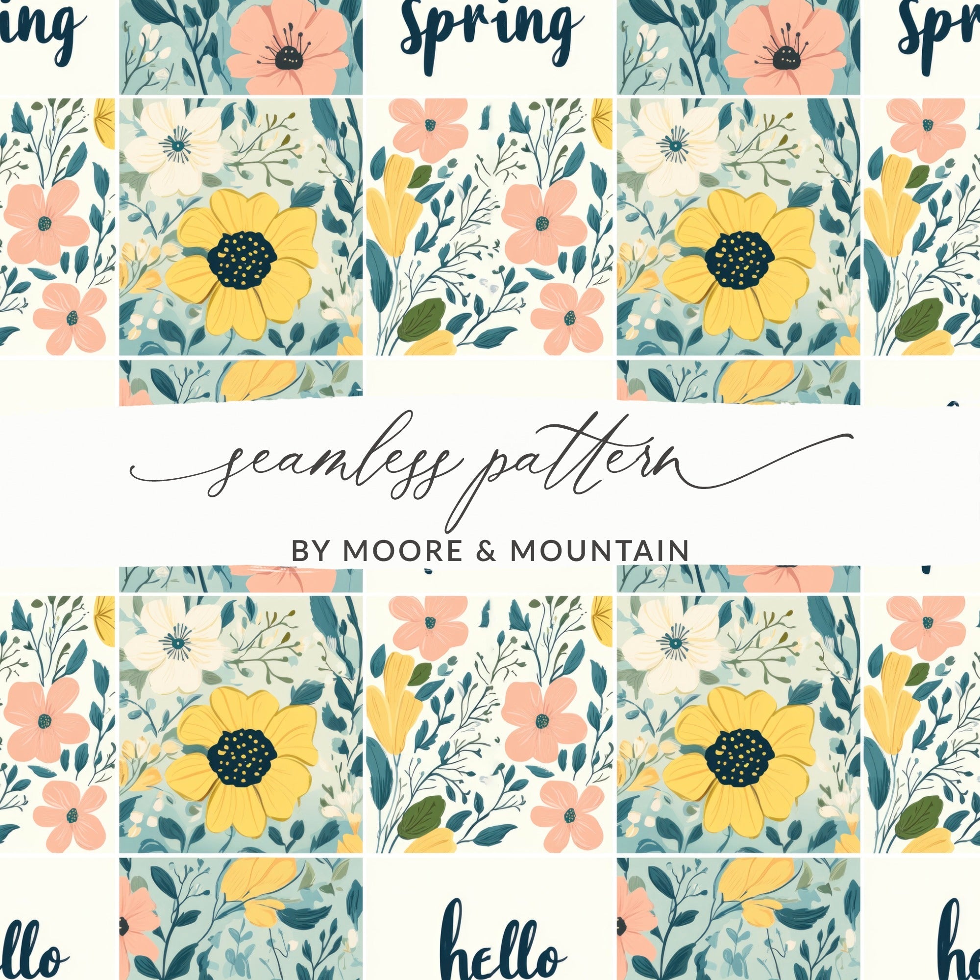 Hello Spring Pastel Flowers Pattern Patchwork Spring Background Seamless Pattern