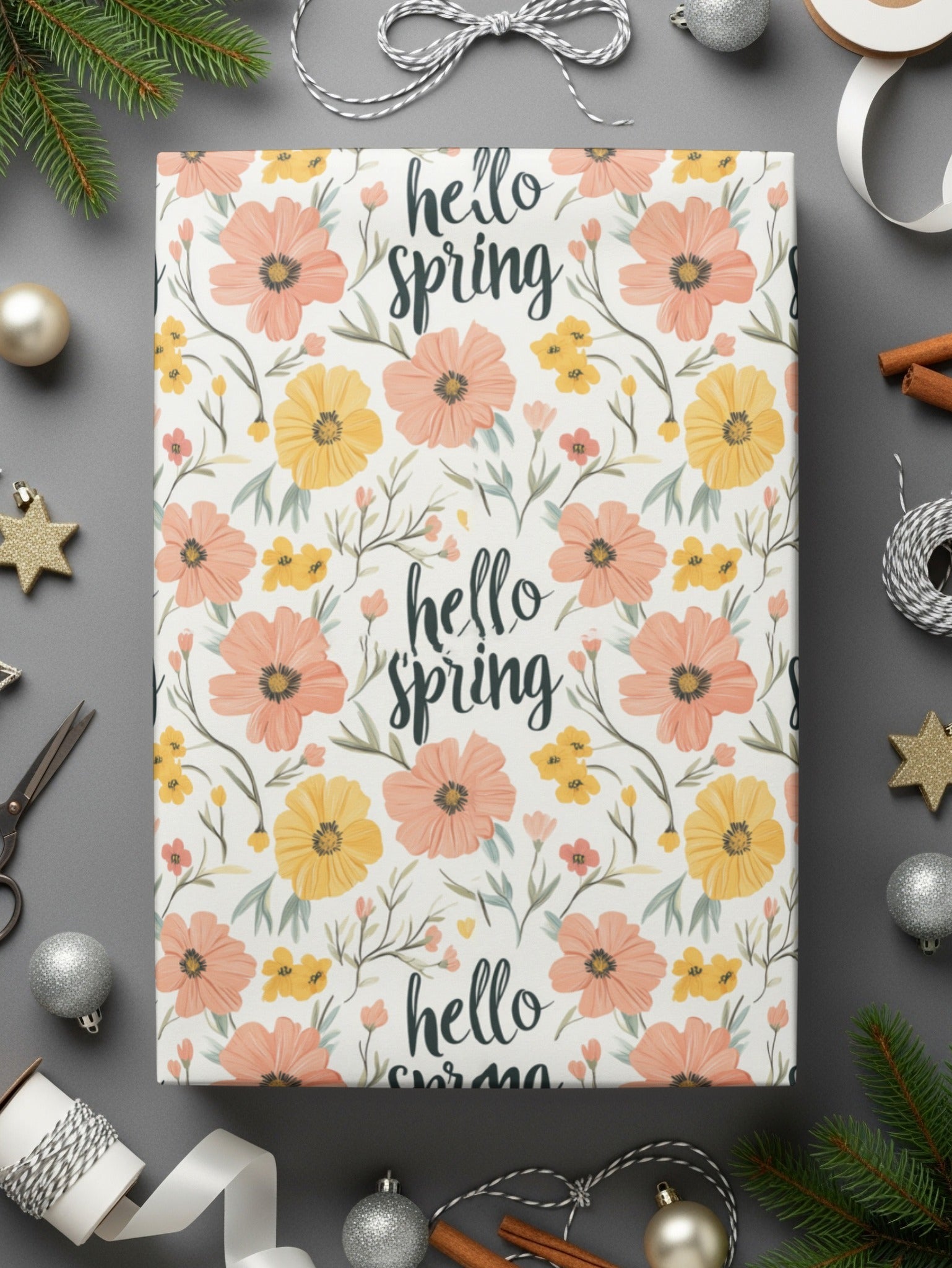 Hello Spring Seamless Pattern Digital Paper, Floral Pattern JPEG File, Spring Flowers Design, Digital Download