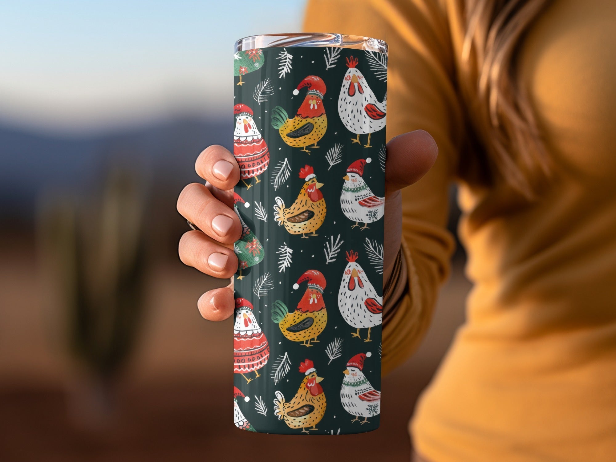 Holiday Roosters Festive Pattern With Santa Hats Digital