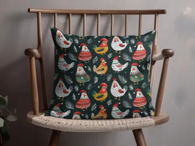 Holiday Roosters Festive Pattern With Santa Hats Digital