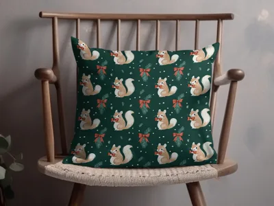 Holiday Squirrels with Bow Ties on Green Background Digital