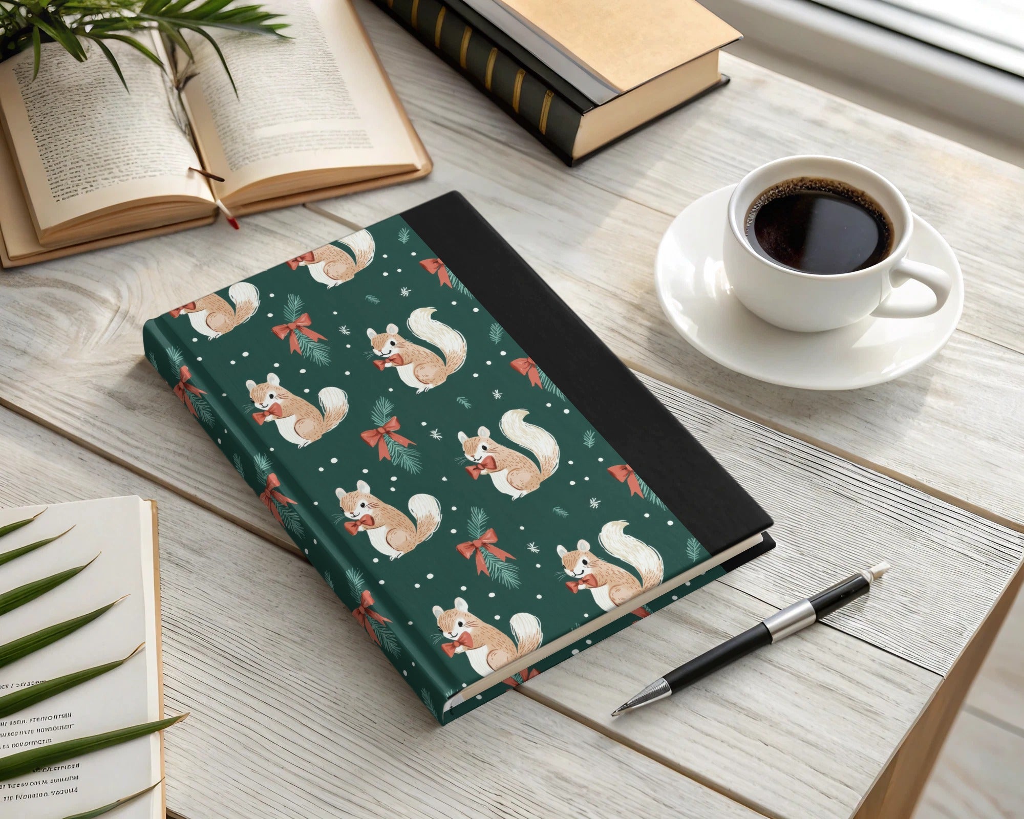 Holiday Squirrels with Bow Ties on Green Background Digital