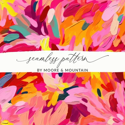 Hot Pink and Orange Acrylic Seamless Abstract Digital Art, Modern Paint Strokes, Vivid Brushstrokes, Bold Color Palette, Unique Design