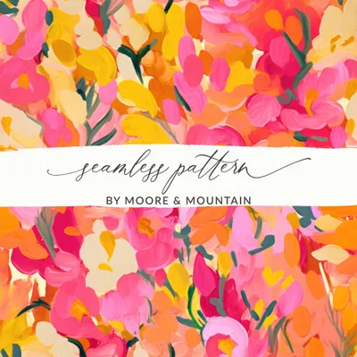Hot Pink and Orange, Oil Painted Brush Strokes Digital Paper, Floral Abstract Pattern, Seamless Texture, Scrapbook Paper, Commercial Use